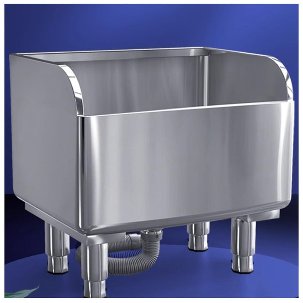 ASerZenith Stainless Steel Mop Pool Rectangular Heightened Anti-Overflow Mop Sinks Household Balcony Mop Sink(Silver-80X41X50Cm)