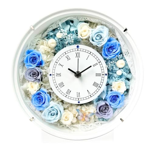Lulu's ルルズ 花時計 バタフライブルー しあわせの花時計 ウェディング プリザーブドフラワー 置き時計 掛け時計 サイズ:幅24cm長さ8cm高さ24cm バタフライブルー Lulu's-0723