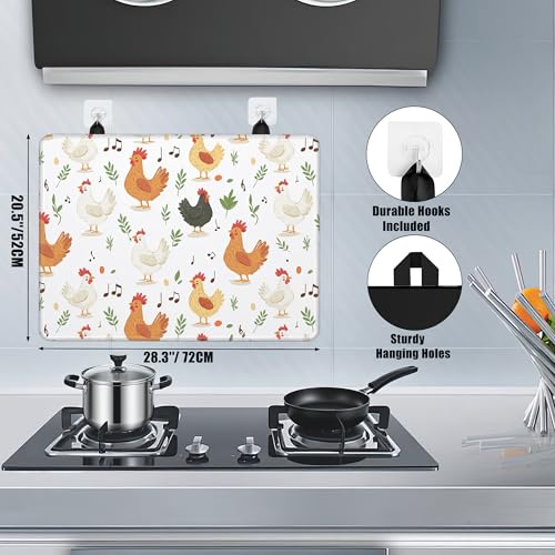Image of Farmhouse Rooster Glass Top Stove Cover Protector,Green Leaves Music Notes Stove Top Covers for Electric Stove,Washable Heat Resistant Cooktop Mat Anti-Slip Range Covers, 28 x 20 Inch