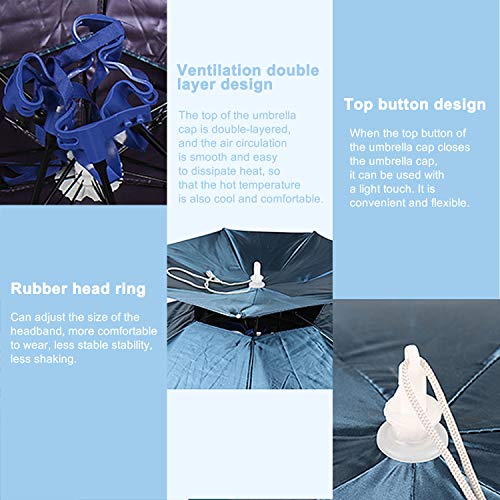 Hunter's Tail Uv Umbrella Hat, With Umbrella Fishing Gardening Double Folded Umbrella Double Canopy Rubber Circle, 91Cm Blue #TOP5