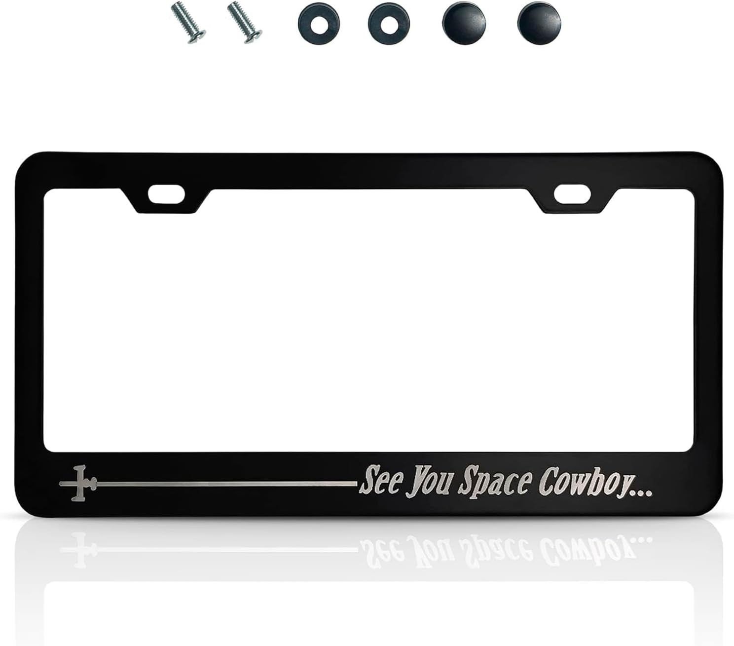 LIBERHAUS HURASNKZ Aluminum License Plate Frame See You Space Cowboy - Cowboy Bebop Inspired - Metal License Plate Frame Car Licenses Plate Covers Holders for US Vehicles