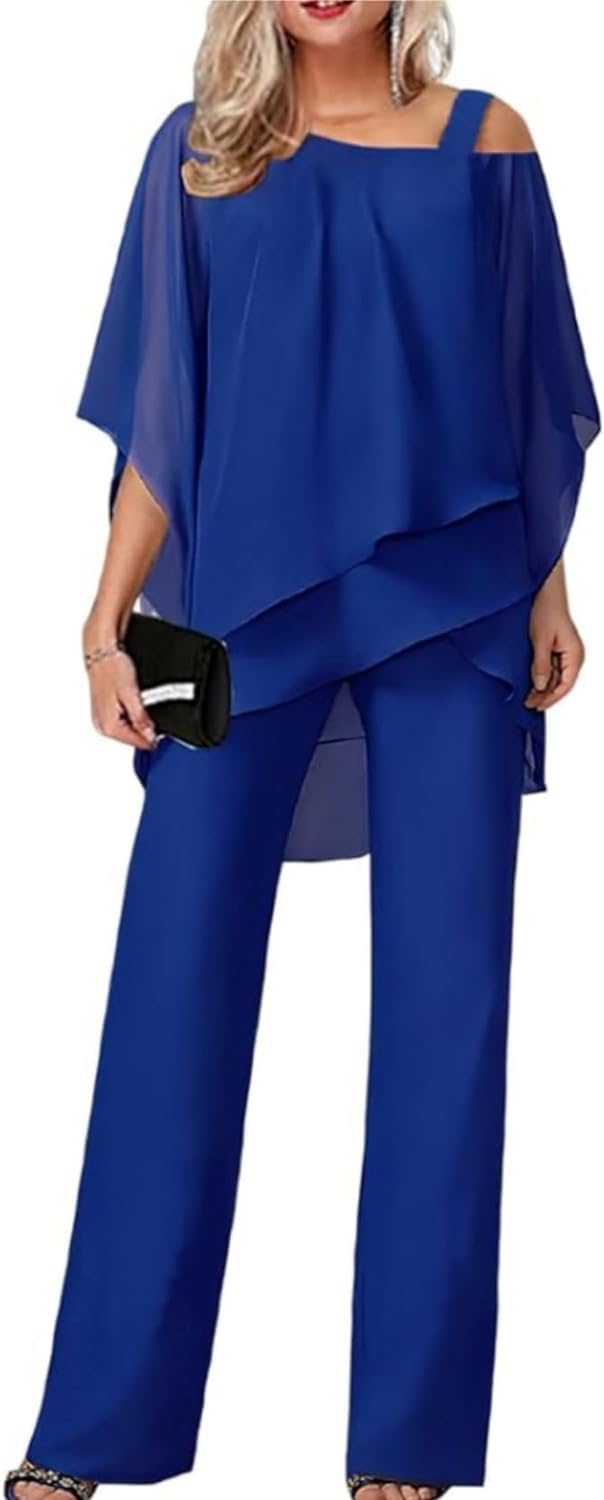 Yeooa Vestidos de Novia Transpirables de Dos Piezas de Primavera y otoño para Mujer Traje de Trabajo para Fiesta de Boda Traje Informal de Gasa Irregular Conjunto de Pantalones Anchos