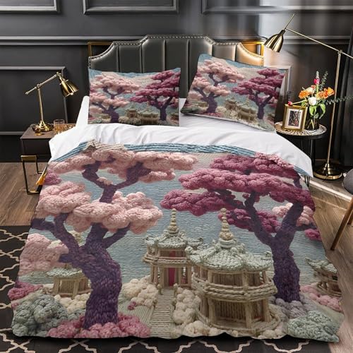 Parure de lit cerisiers en fleurs haut de gamme effet 3D microfibre douce - 2