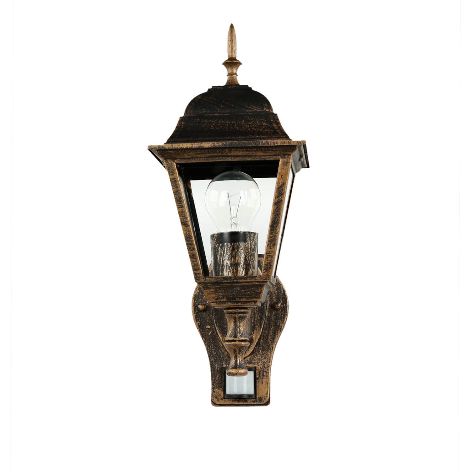 Licht-Erlebnisse Außenwandleuchte mit Bewegungsmelder Glas Aluminium in Schwarz Kupfer IP44 Garten B:15 cm E27 nostalgische Wandlaterne Outdoor TIROL