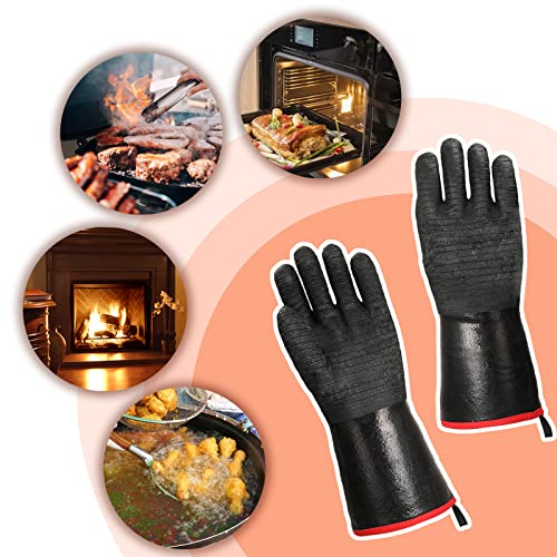 Schwer Grill Bbq Gloves 932℉ Heat Resistant Cooking Barbecue Gloves Waterproof Grilling Gloves For Turkey Fryer, Baking, Oven, Oil Resistant Neoprene Coating With Long Sleeve #TOP5