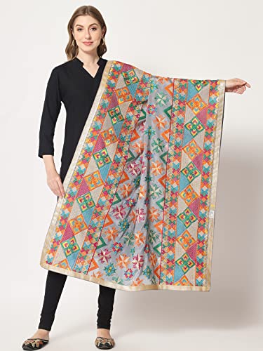 Zamour Women's Punjabi Phulkari Bagh Dupatta Chunni with heavy Embroidery on Poly Chinnon3