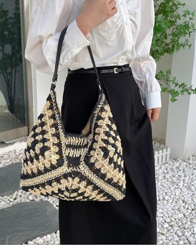 Image of Rejolly Straw Hobo Bag for Women Tote Bag Summer Vacation Beach Handbags Boho Bohemian Style Shoulder Purse