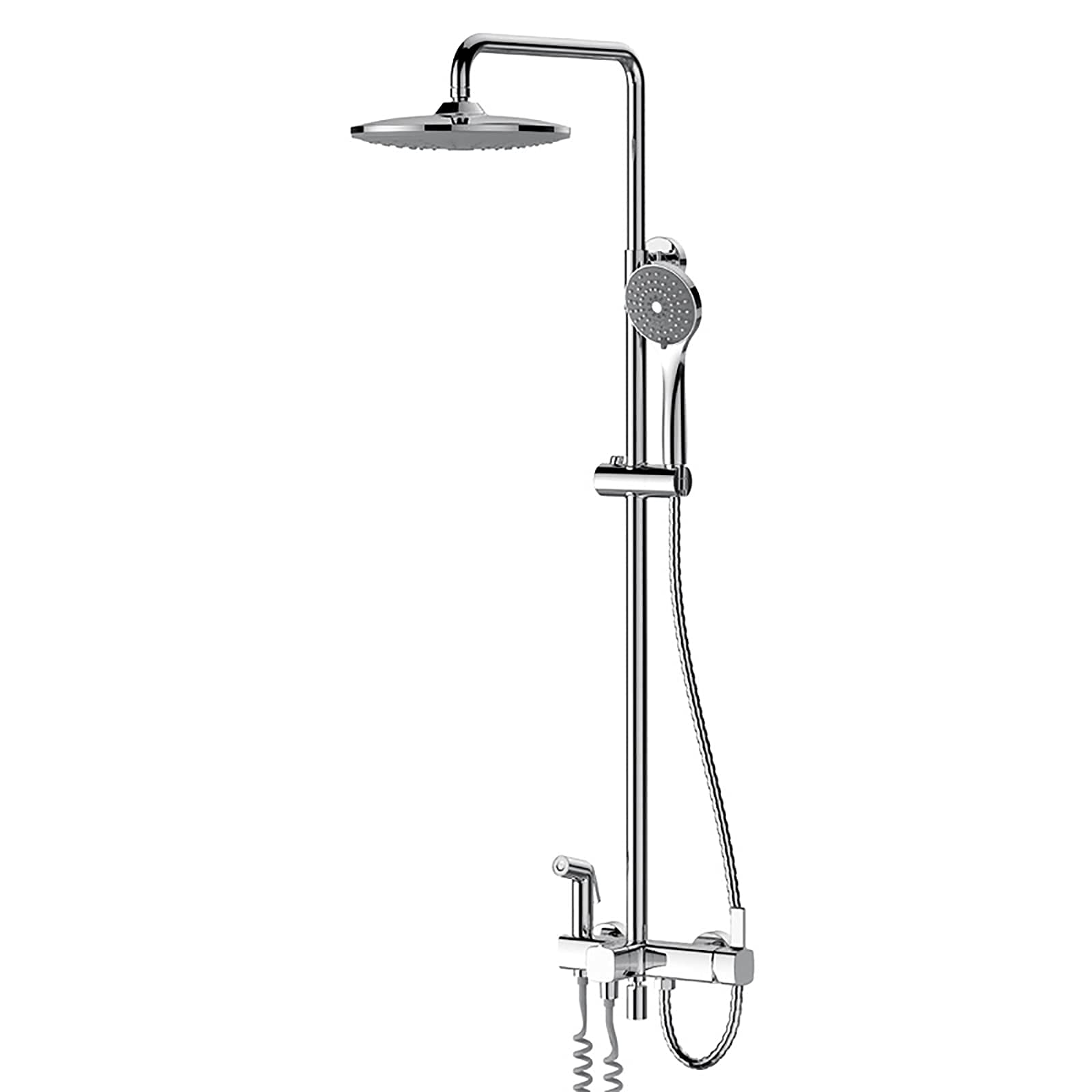 Sistema doccia con beccuccio per vasca da bagno, miscelatore a pioggia, set combinato con soffione doccia a pioggia, set combinato con set combinato portatile, doccetta per bidet (cromato)