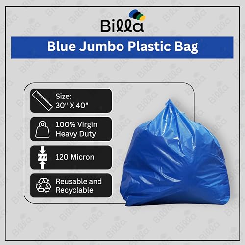 Image of BILLA 5 Jumbo Garbage Bags 30x40 Inch | Heavy-Duty 120 Micron | Large Blue Plastic Carry Bags for Packing & Storage | Big Polythene Dustbin Covers for Home Shifting | Jumbo Trash Bags |5 Pieces