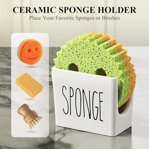 Image of Cisily Kitchen Soap Dispenser Set Comes with Ceramics Sponge Holder, Gold Pumps, and Instant Dry Tray, Hand and Dish Soap Dispenser Set (4, Black + White + Sponge Holder)
