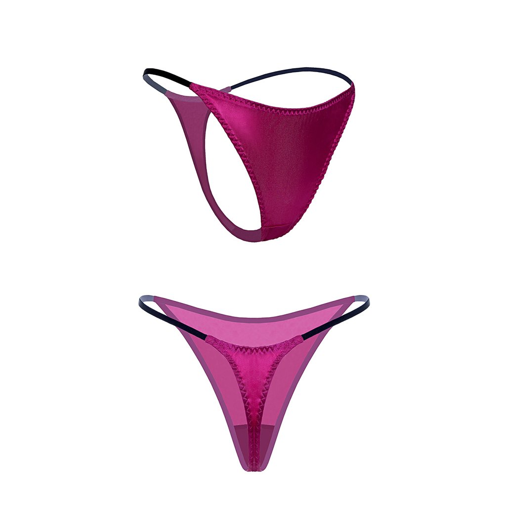 Bragas de tanga de seda for mujer, calzoncillos con espalda en T sexy Calzoncillos elásticos de cintura baja sexy Rojo rosa, negro, azul pavo real, carne (Color : Rose red, Size : XL)