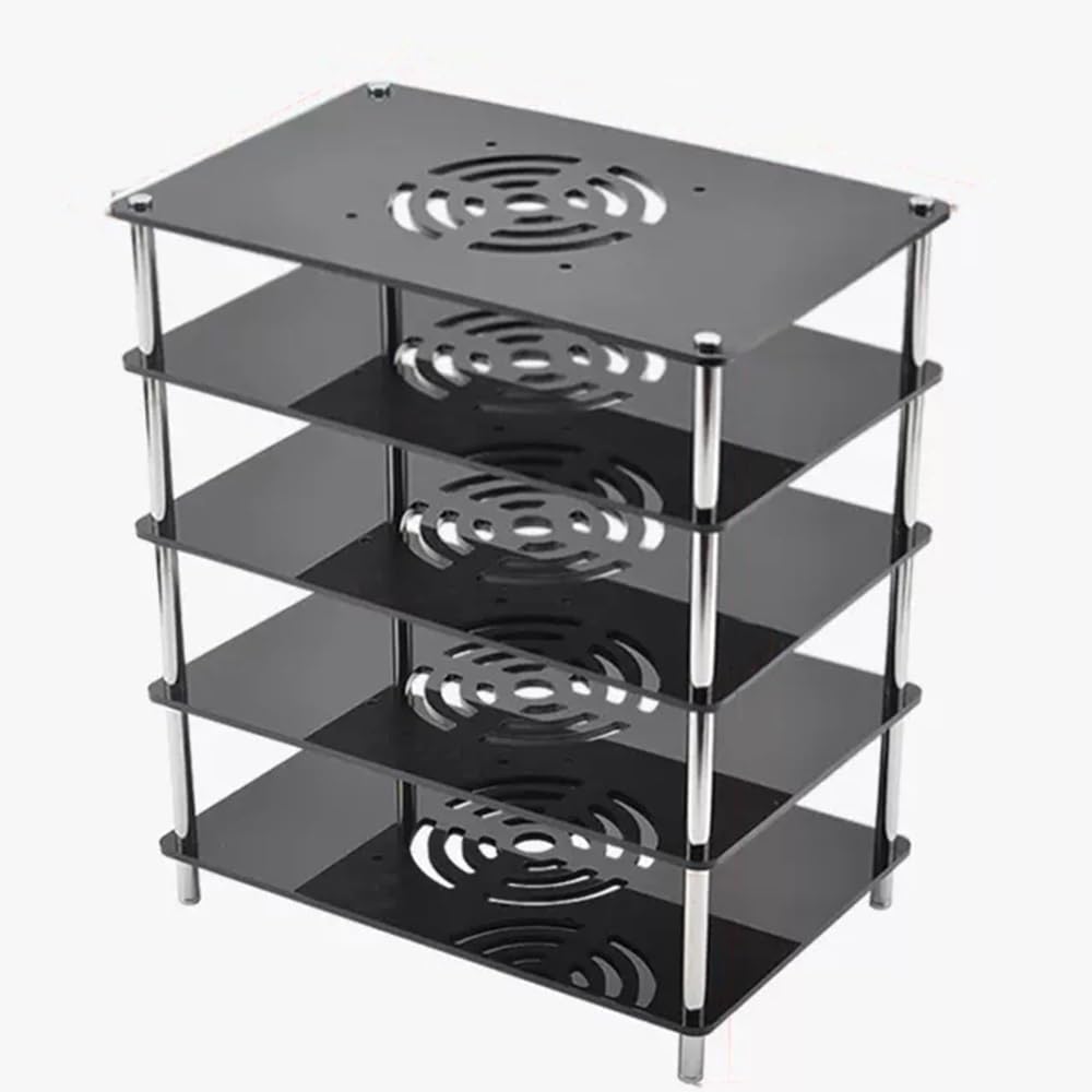 Support de tour audio à 5 niveaux en acrylique noir et métal pour composants stéréo de bureau