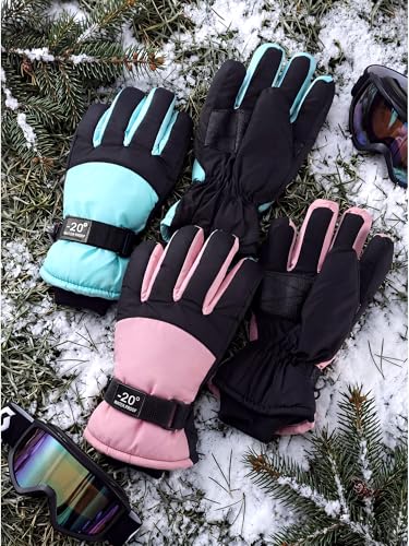 Image of SATINIOR 2 Pair Kids Winter Gloves | Waterproof Winter Snow Gloves for Boys Girls, for Winter Outdoor Ski Snowboarding Cold Weather, Warm Cotton Plush Lining