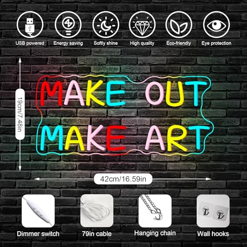 Image of Horseneon Make Out Make Art Neon Sign Led Light Classroom Decor Light Up Sign Dimmable Classroom Lights Neon Signs for Wall Decor Led Wall Art Gifts for Artist Children