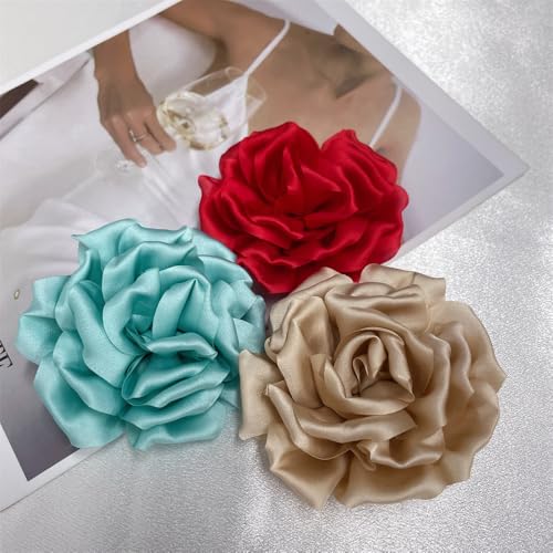 Image of Dainty Peony Rose Flower Brooches Lapel Pins Delicate Elegant Fabric Flowers Brooch Pin for Women Flower Corsage for Wedding Party Accessories Jewelry Gifts100mm