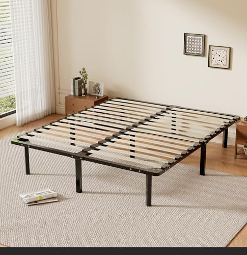 TEENO Rete Letto Una Piazza e Mezza 120x190 a Doghe, Struttura con 9 Gambe,2x14 File di Doghe,Alto Sotto Letto 32 cm per Ampio Spazio di Archiviazione, Adatta a Tutti i Tipi di Materassi,Stile Moderno