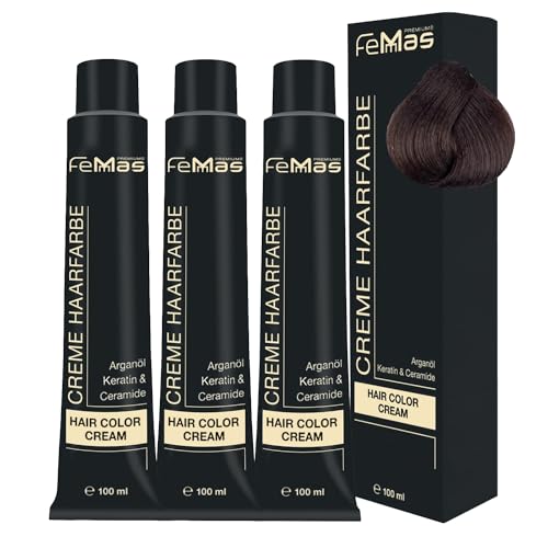 FemMas Tinte para el cabello 3 x rubio oscuro intenso 6.0 I Crema profesional tinte para el cabello con aceite de argán, queratina y ceramidas, como coloración permanente o tinte para obtener