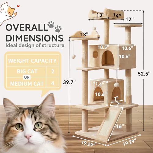 Árbol para gatos multi-niveles con perchas y cuevas beige miniatura 3