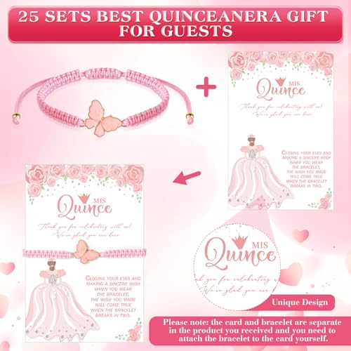 Image of Wenqik 25 Sets Quinceanera Party Favors for Guests Sweet 15th Butterfly Adjustable Bracelets with Thank You Cards Organza Bag 15 Years Birthday Religious Gifts for Guests Party Favor