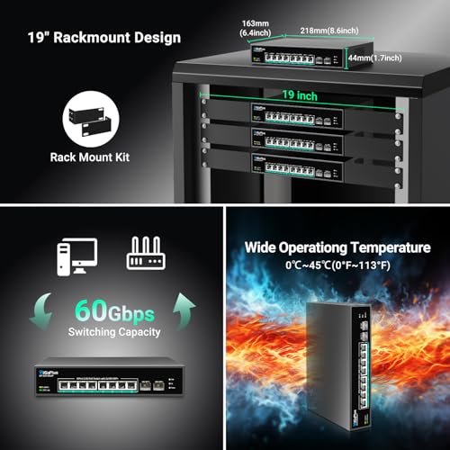 Image of 10 Port 2.5Gb Unmanaged PoE Switch with 8*2.5G Base-T PoE Ports, 2*10G SFP+ Uplink, 802.3af /at (PoE+), 80Gbps Switching Capacity, GigaPlus 2.5G PoE Switch for 2.5Gb NAS /PC, WiFi6 Router, Wireless AP