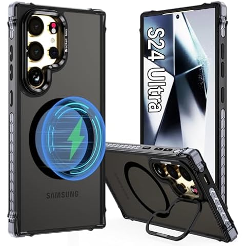 ZOEII S24 Ultra Case Magnetic for Samsung Galaxy S24Ultra, Compatible MagSafe, [Military-Grade Drop Protection] with Camera Stand, Magnetic Case for Galaxy S24 Ultra, Black ﻿ Cover