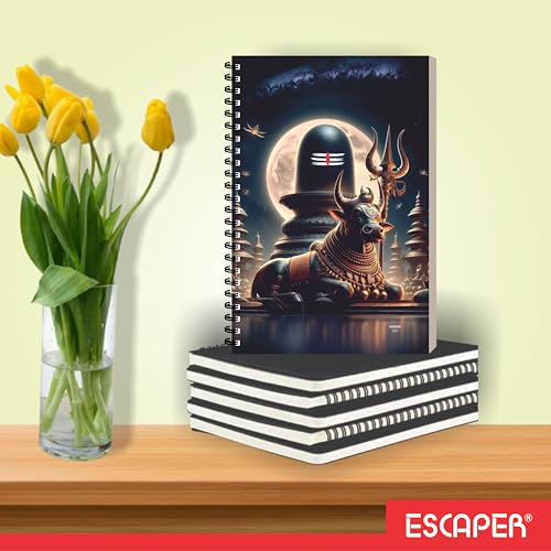 Image of ESCAPER Shiv Ji Diary Student Notebooks, A5 Size, 160 Ruled Notebook Designer Office Diary For Executive, Gift, Note Taking, Notepad For Writing (1, Shiv Ji Design 1)