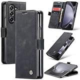 Azororo Handyhülle für Samsung Galaxy Z Fold 5 5G Hülle Premium Lederhülle Flip Case Magnet Tascher Kartenfach Standfunktion Klapphülle Schutzhülle für Samsung Galaxy Z Fold 5, Schwarz