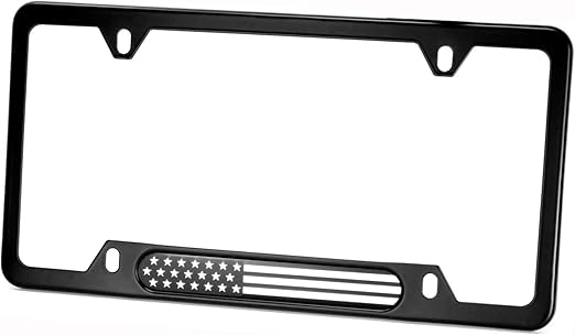 Black Stainless Steel License Plate Frame (Black/Chrome Flag)