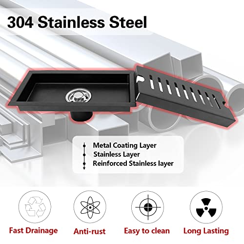 Berlato Shower Floor Drain,Shiny Black Rectangle 7.8In Shower Drain, Stainless Steel Matte Shower Drain Cover Hair Catcher, Removable Bathroom Shower Hair Catcher, Suitable For Balcony,Bathroom,Toilet #TOP2