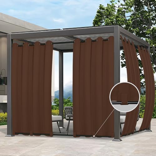 Image of Easy-Going Outdoor Curtains for Patio 1 Panel, 54x120 inch, Brown | Waterproof, Windproof, Weatherproof Privacy Outdoor Curtains for Cabanas Porches and Pergolas, Grommet Top and Tab Bottom