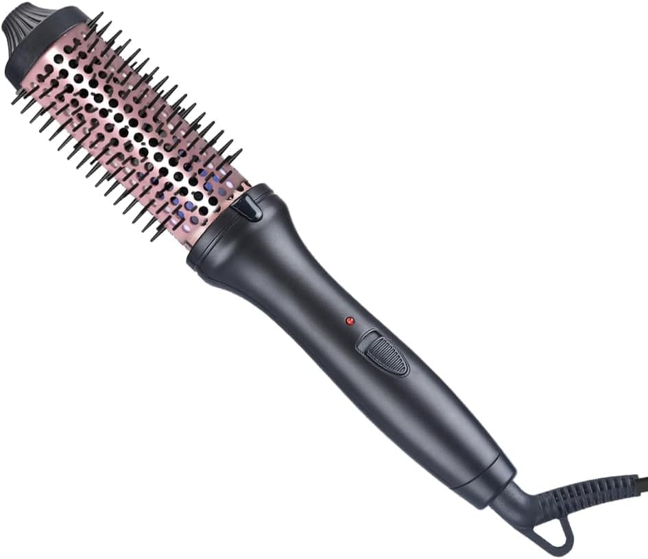 38mm 3 in 1 Negative Ion Hot Brush - Double Voltage Heated Round Styling Brush with 200°C, Volumizing Curling Ceramic Tourmaline Travel Tool