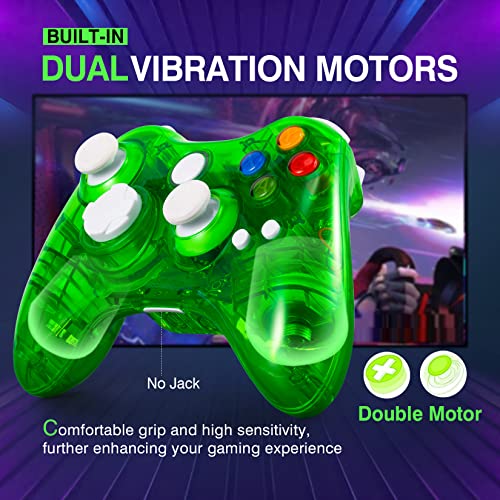PAWHITS Wireless Controller Compatible for 360 Double Motor Vibration Wireless Gamepad Gaming Joypad Connected with A Receiver Transparent Green - Thumbnail 5