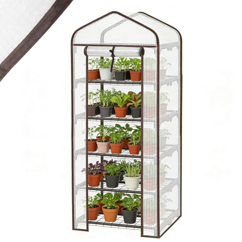 Sekey Mini Tomatengewächshaus 5 Etagen Foliengewächshaus Gewächshaus klein Balkon Winterfest - für Indoor & Outdoor Tomatenhaus mit herausnehmbaren Ebenen für Flexible Pflanzhöhe