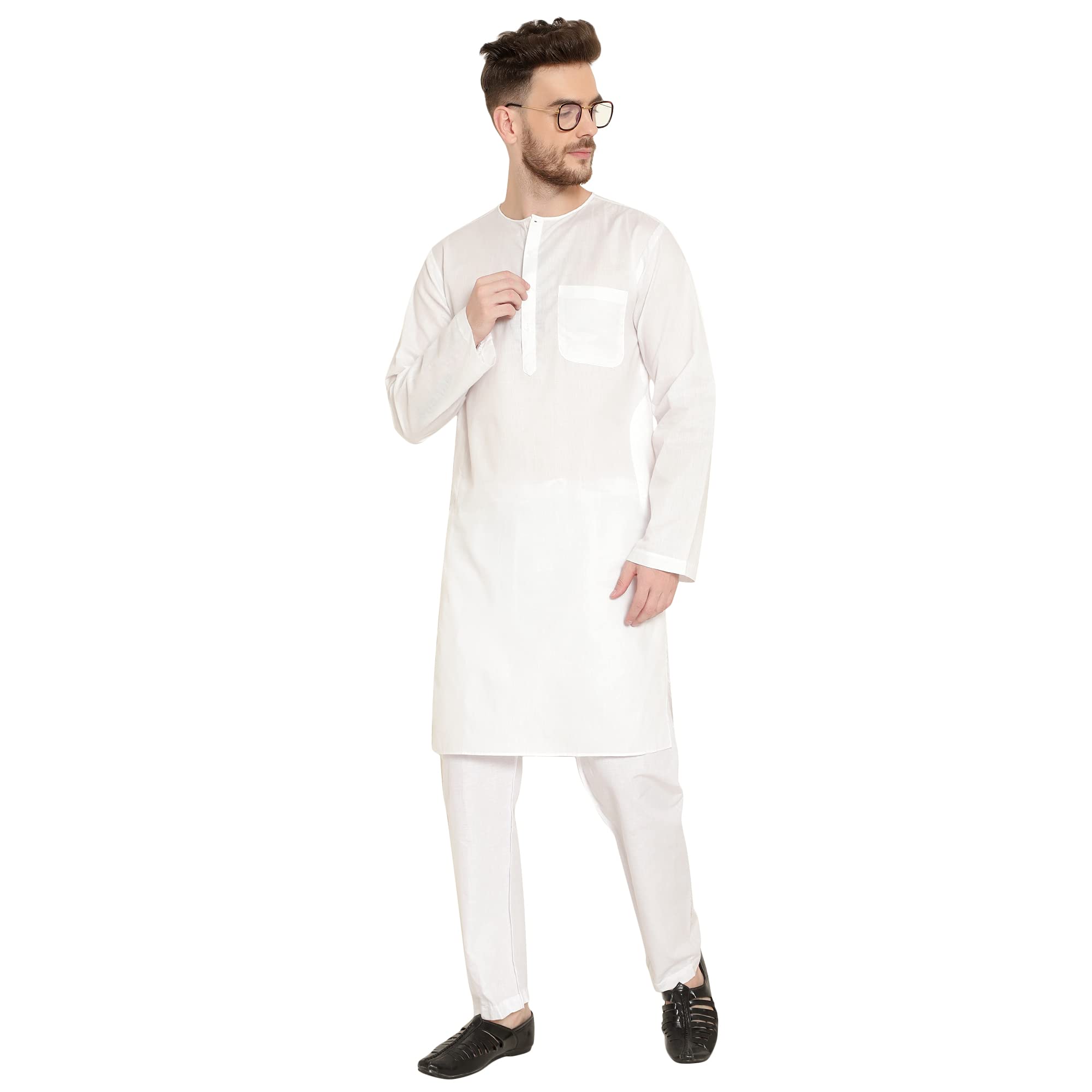 Men's Cotton White Trendy Kurta Pajama Set