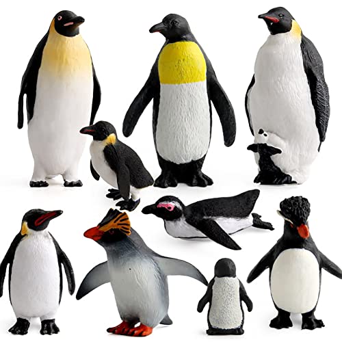 9 figuras de animales de pingüino, juguetes de animales marinos, figuras de animales realistas, modelo de pingüino de plástico para juguetes de aprendizaje temprano, decoración de cupcakes para niños