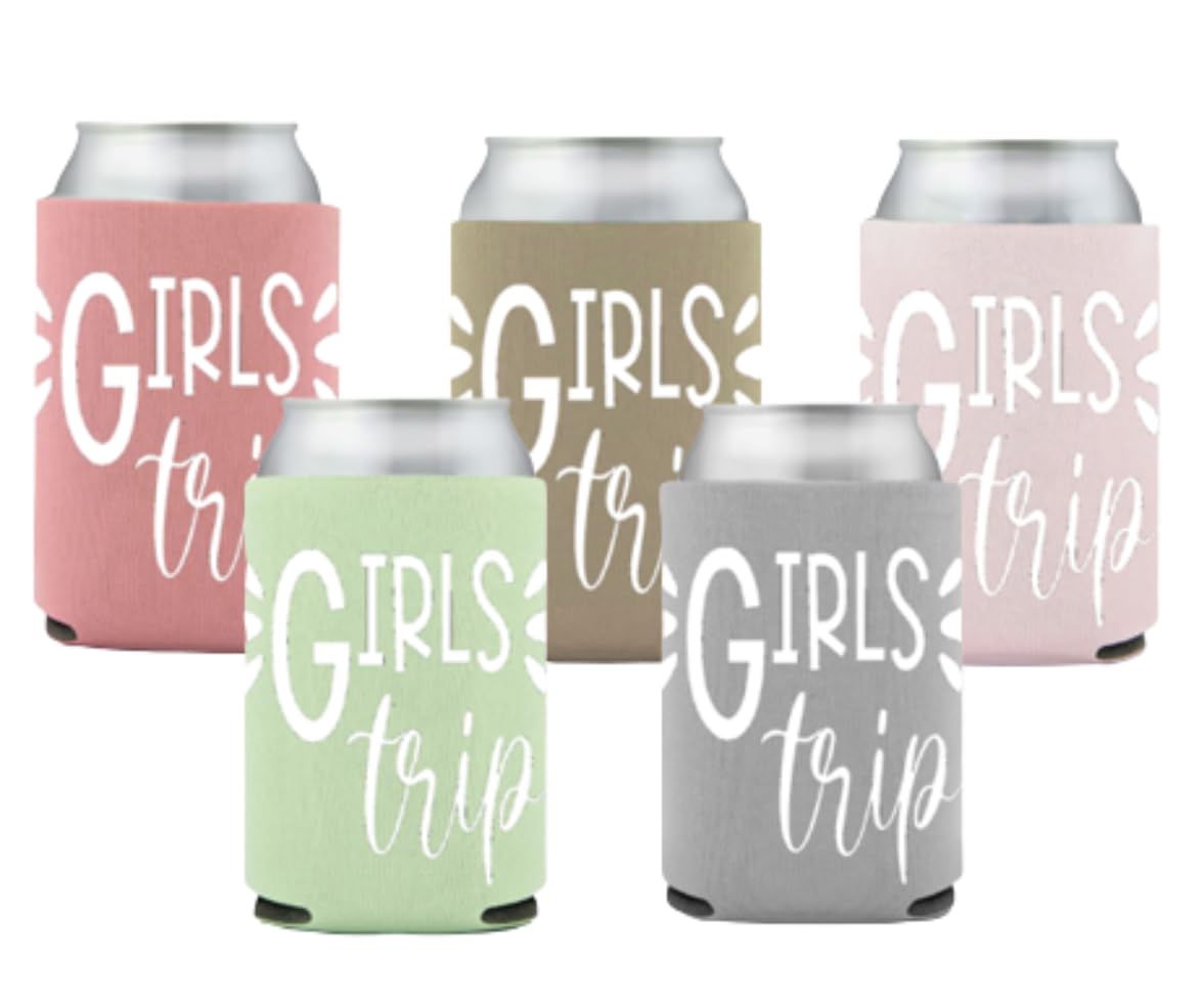 Girls Trip Can Coolies (5 pack) Cozies Party Favor - Party Favor Gift for Girls Trip Weekend Getaway for Women Sister Auntie Friends BFF Besties Big