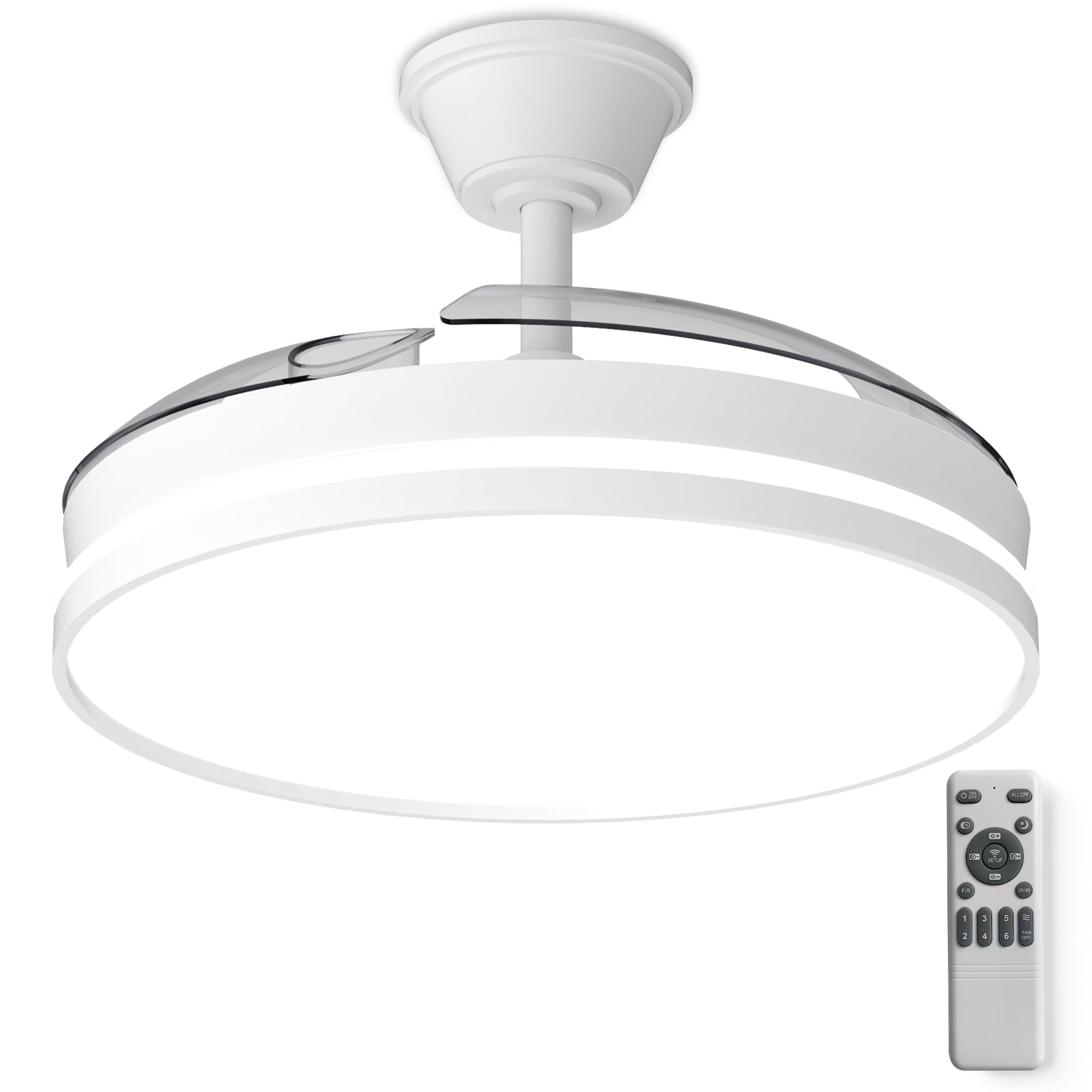 Ventilatore da Soffitto con Illuminazione 106 cm, Ventilatore da Soffitto Luce a LED e Telecomando 6 Velocità, Illuminazione LED Dimmerabile, motore DC silenzioso
