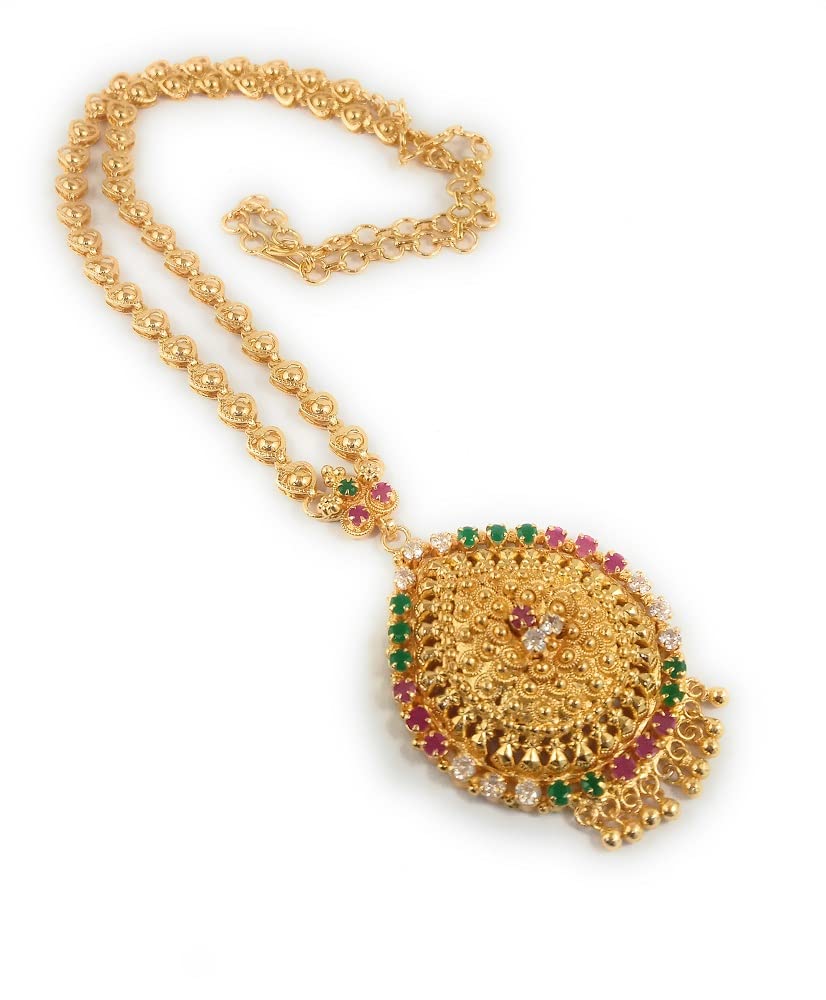 CUTE GOLD 1 Gram Micro Gold Plated Traditional Trendy South Indian Fashion Jewellery Stylish Ruby Emrald Stone Necklace for Women & Girls (Multi) (B0BTT97XPD) Amazon Price History, Amazon Price Tracker