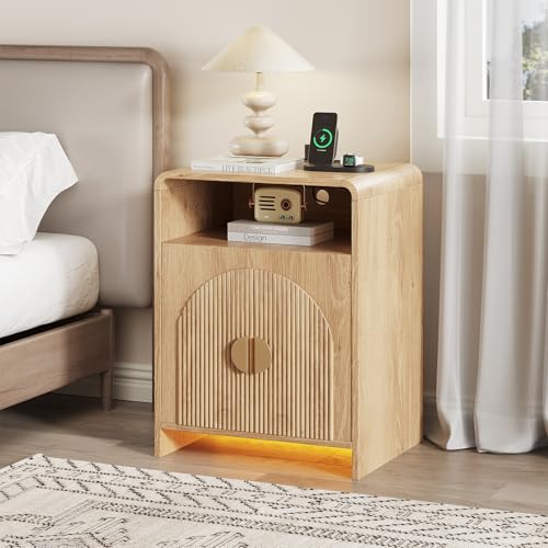 Nightstand with Charging Station and LED Lights, Night Stands with