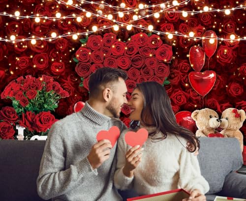 Fondo Fotográfico Rojo Rosas 7x5ft para San Valentín miniatura 2