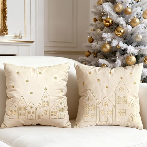 DN DECONATION Weihnachtskissenbezüge Set, Creme Weiße Flanell...