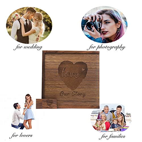 64GB Wooden USB Stick with Box, Engraved Wedding USB 3.0 Flash Drive, ‘Our Story’ Memory Stick in Presentation Box - Image 2