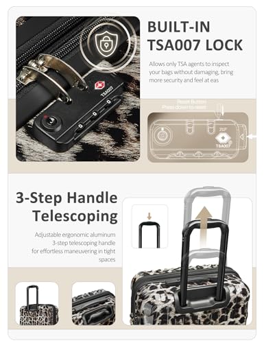 Image of Cheetah Print Carry on Luggage - Airline Approved Suitcases with Spinner Wheels, Built-In TSA Lock，Hard Shell Expandable Suitcases