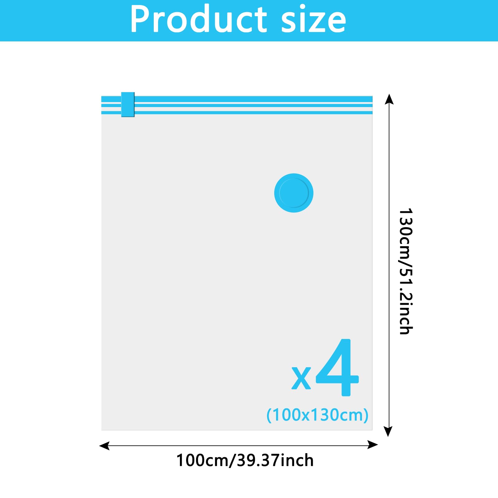 Vacuum Storage Bags, 4 Pack 100X130CM Extra Large Reusable Strong Space Saver Compression Bags - Image 2