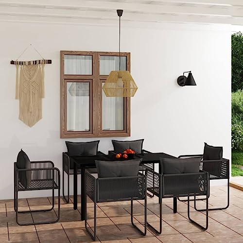 KCCKOM Garden Furniture Set 7 Piece Patio Dining Set Black