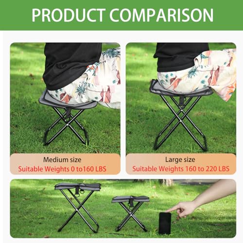 Image of Portable Ultralight Travel Stool Camping Chair Fishing Stool - Gray Carbon Steel and Keychain, Handbag Style Pocket Foldable