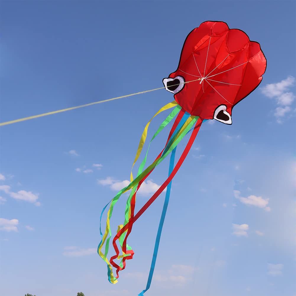 Grande aquilone a forma di polpo per bambini e adulti, facile da volare per ragazzi e ragazze, giocattolo all'aperto per spiaggia ed estate, aquiloni per asults facile da volare (rosso)