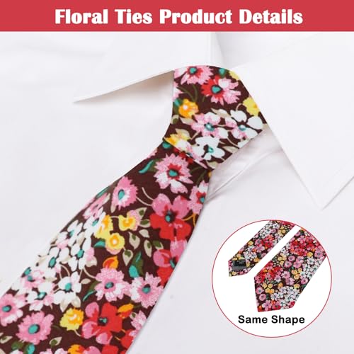 Image of Mantieqingway Men Skinny Tie Cotton Floral Necktie for Wedding Groomsmen Tie