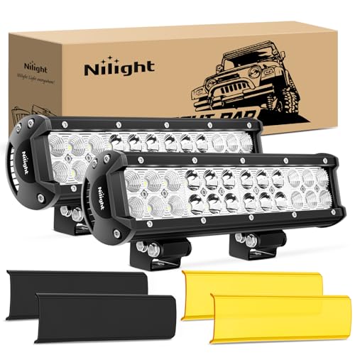 Image of Nilight LED Light Bar with Yellow Black Covers 2 PCS 12 Inch 72 W | Spot Flood Combo Beam, Super Bright Off Road Driving Fog Boat Lighting for Trucks Pickup Golf Cart SUV ATV UTV 4x4 Van Camper