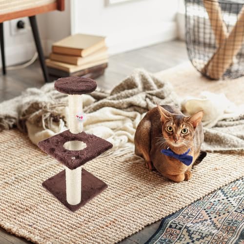 Rascador para gatos 3 niveles con cuerda de sisal y ratón colgante miniatura 6
